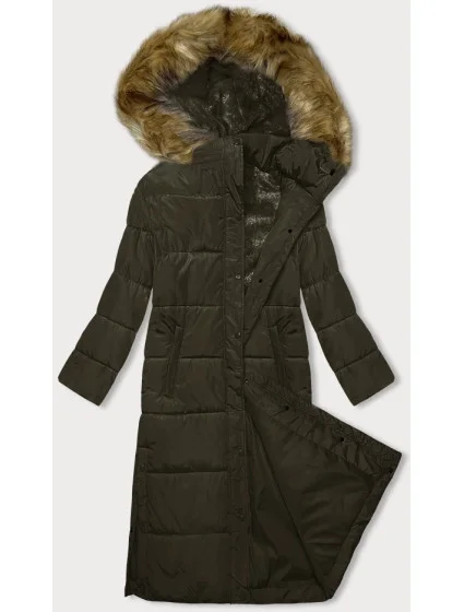 Dlhá zimná bunda s kapucňou khaki (V726)