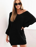 Dámske vlnené sveterové šaty Plus Size s výstrihom do V, čierne