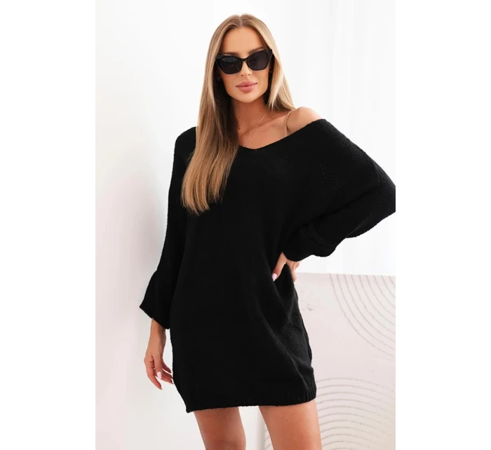 Dámské šaty Plus Size vlněné s výstřihem do V černá