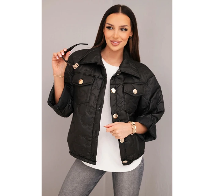 Dámská jarní prošívaná bunda s květinovým vzorem černá