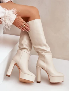 Topánky na podpätku a platforme zo svetlej béžovej ekokože Felilorn