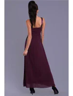 Dámské společenské šaty EVA model 15089591 s krajkou a kamínky dlouhé tmavě modrá - EVA&LOLA