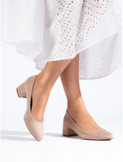 Zaujímavé hnedé lodičky pre ženy na širokom podpätku