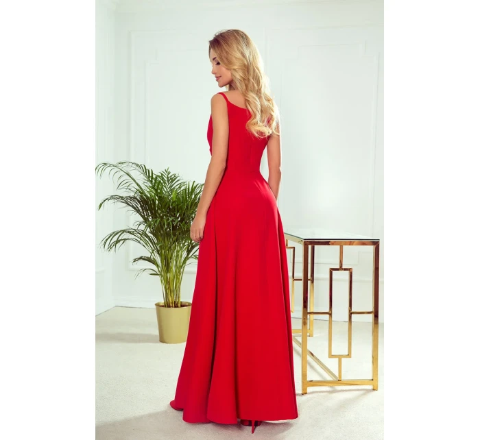 299-1 CHIARA elegantné dlhé maxi šaty bez ramienok - ČERVENÉ