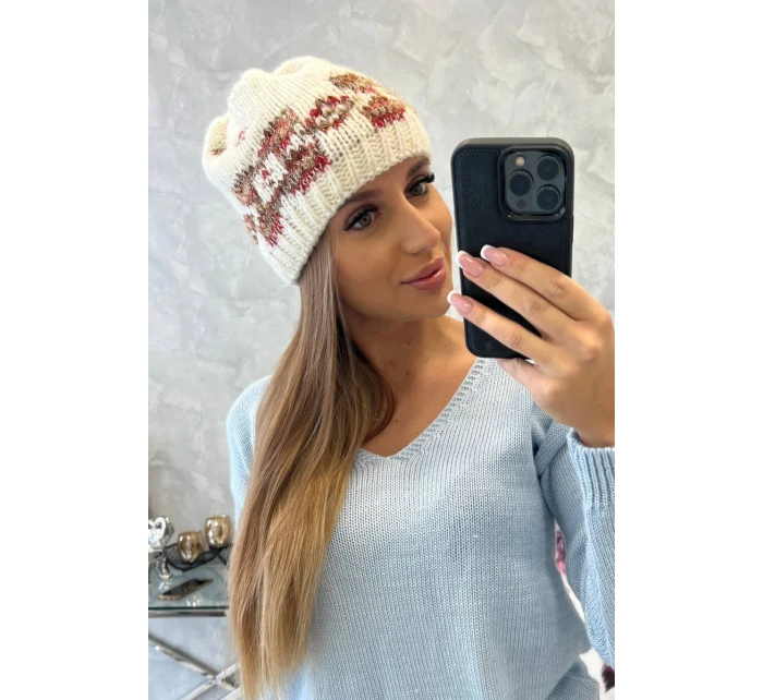 Dámska čiapka Otylia K387 ecru+red