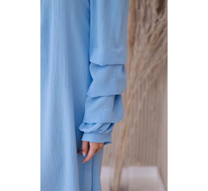 Španielske šaty s ozdobnými rukávmi modré
