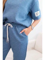 Dámsky viskózový set s krátkymi rukávmi a nohavicami denim melier Dámsky viskózový set s krátkymi rukávmi a nohavicami denim melier