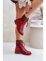 Kožené Zateplené Boty Dámské Na Plochém Podpatku model 21677266 Červené - Maciejka
