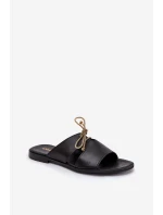 Skórzane Klapki Damskie Na Płaskim Obcasie Zazoo 3022 Czarne