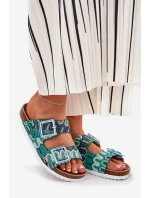 Klapki Damskie Z Klamrami I Brokatem S.Barski RB51-006 Zielone Klapki Damskie Z Klamrami I Brokatem S.Barski RB51-006 Zielone