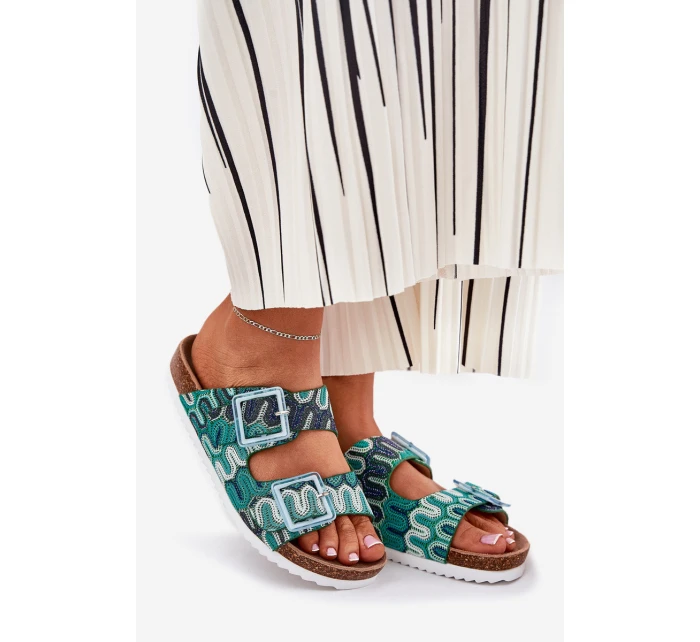 Klapki Damskie Z Klamrami I Brokatem S.Barski RB51-006 Zielone Klapki Damskie Z Klamrami I Brokatem S.Barski RB51-006 Zielone