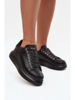 Dámské tenisky z pravé kůže model 21711761 Černé - Goe Dámské tenisky z pravé kůže model 21711761 Černé - Goe