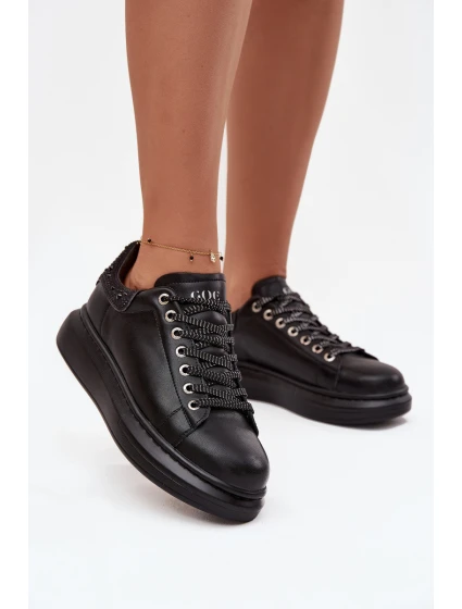 Dámské tenisky z pravé kůže model 21711761 Černé - Goe Dámské tenisky z pravé kůže model 21711761 Černé - Goe