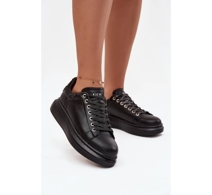 Dámské tenisky z pravé kůže model 21711761 Černé - Goe Dámské tenisky z pravé kůže model 21711761 Černé - Goe