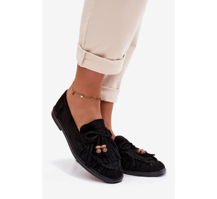 Dámské mokasíny s třásněmi a korálky Černé model 21937649 - Boto