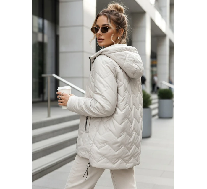 Dámska prešívaná prechodná bunda s kapucňou svetlo sivá FashionStreet TY5610