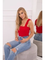Blúzka bez ramienok s volánikmi červená