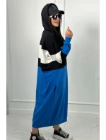 model 18856932 šaty s kapucí Černá + ecru + chrpa - K-Fashion model 18856932 šaty s kapucí Černá + ecru + chrpa - K-Fashion