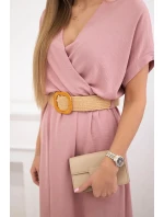 Dlhé šaty s ozdobným opaskom tmavo púdrovo ružové