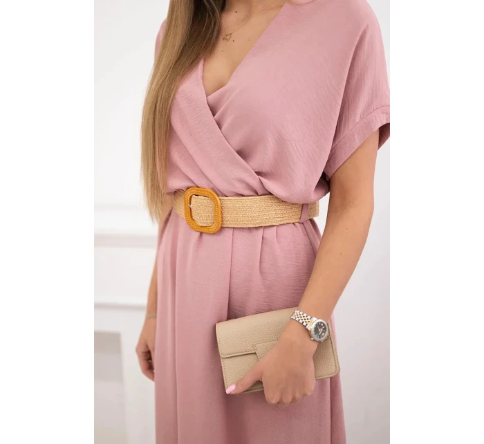 Dlhé šaty s ozdobným opaskom tmavo púdrovo ružové