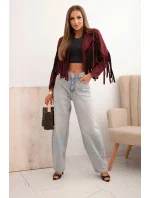 Dámska semišová bunda so strapcami bordová Dámska semišová bunda so strapcami bordová