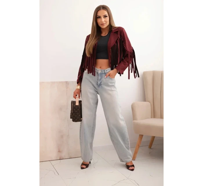 Dámska semišová bunda so strapcami bordová Dámska semišová bunda so strapcami bordová