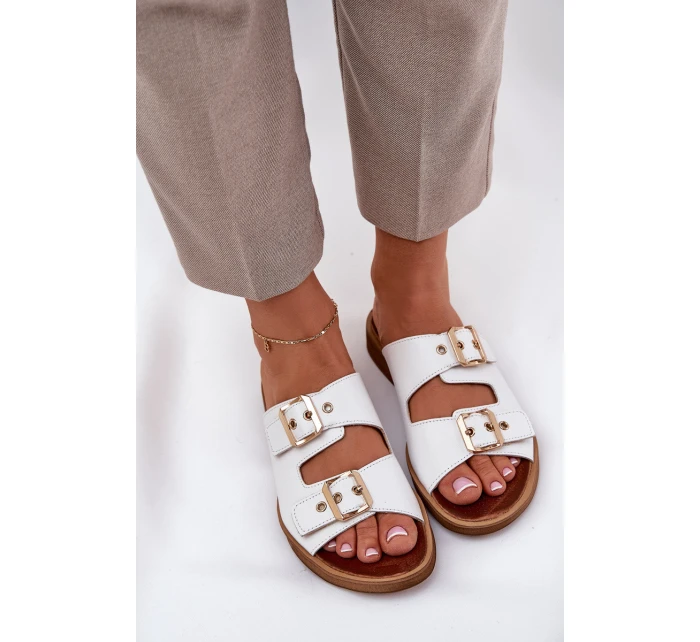 Kožené Ploché Sandály S Přezkami Bílé model 21686308 - Zazoo