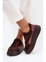 Dámské tenisky z pravé semiše na platformě model 21711179 čokoládové - Zazoo