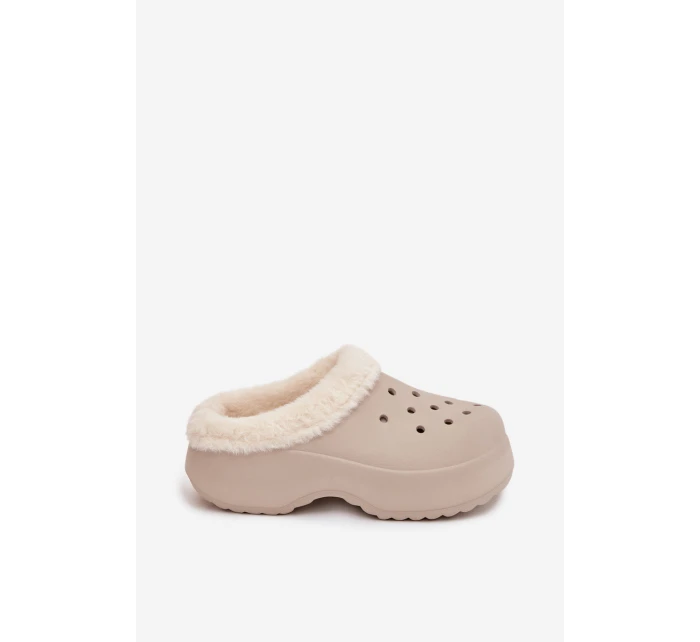 Pěnové dámské pantofle s kožešinou Khaki model 21772610 - Boto Pěnové dámské pantofle s kožešinou Khaki model 21772610 - Boto