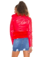 Dámská sexy kožená bunda s kožešinou Červená model 21041666 - In-style Fashion Dámská sexy kožená bunda s kožešinou Červená model 21041666 - In-style Fashion