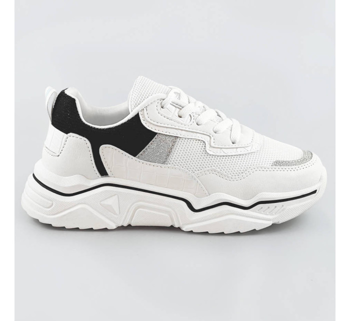 Bielo-čierne dámske sneakersy s brokátovými vsadkami (LU-2)