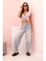 Dámska pruhovaná blúzka so záhybmi a volánikmi tmavoružová Dámska pruhovaná blúzka so záhybmi a volánikmi tmavoružová