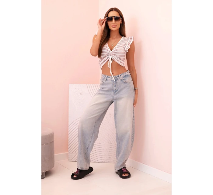 Dámska pruhovaná blúzka so záhybmi a volánikmi tmavoružová Dámska pruhovaná blúzka so záhybmi a volánikmi tmavoružová