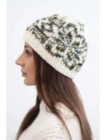 Dámska zimná vlnená čiapka s nórskym vzorom K354 ecru+tmavo zelená
