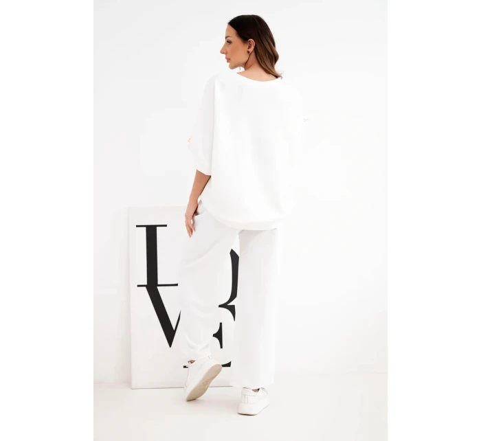 Dámska súprava z viskózy, mikina a široké nohavice ecru