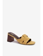 Dámské sandály na podpatku s Eko semišové Žluté model 21937782 - Boto Dámské sandály na podpatku s Eko semišové Žluté model 21937782 - Boto