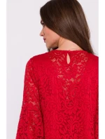 S380 Čipkované trapézové šaty - červené S380 Čipkované trapézové šaty - červené