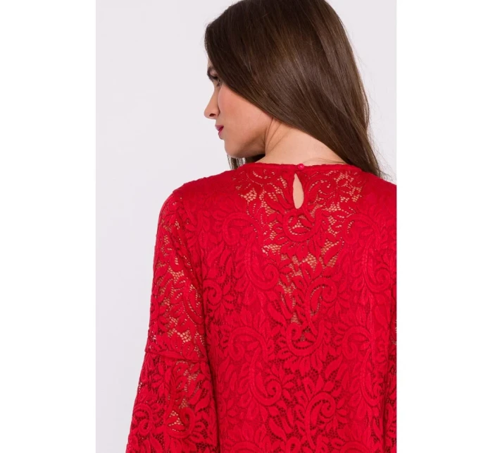 S380 Čipkované trapézové šaty - červené S380 Čipkované trapézové šaty - červené
