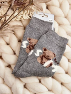 Teplé bavlněné ponožky s medvídkem, tmavě šedé
