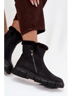 Dámske snehové topánky Briselle na platforme s kožušinou - čierne