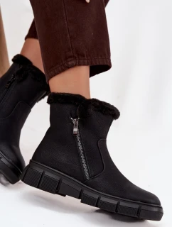 Dámske snehové topánky Briselle na platforme s kožušinou - čierne