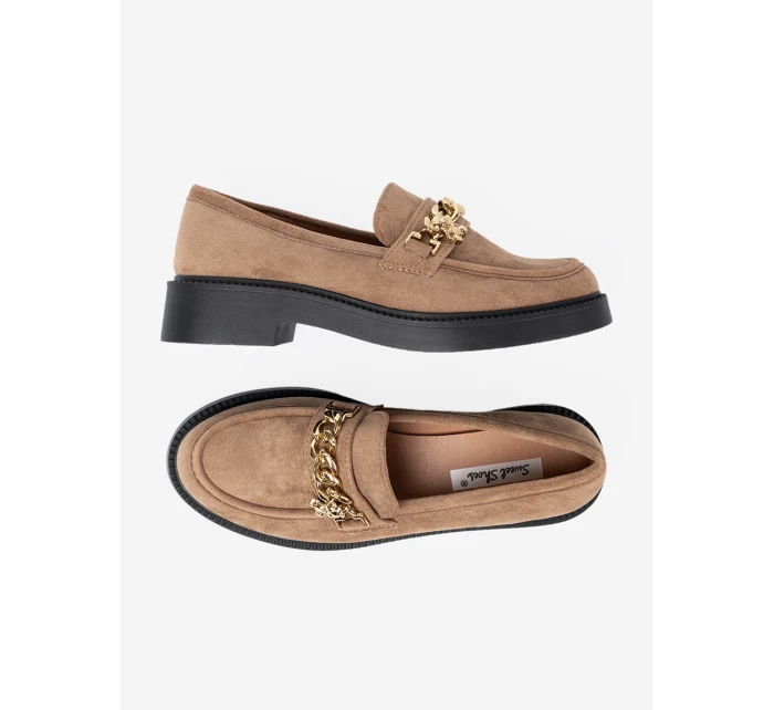 Krásne hnedé dámske mokasíny na širokom podpätku Krásne hnedé dámske mokasíny na širokom podpätku