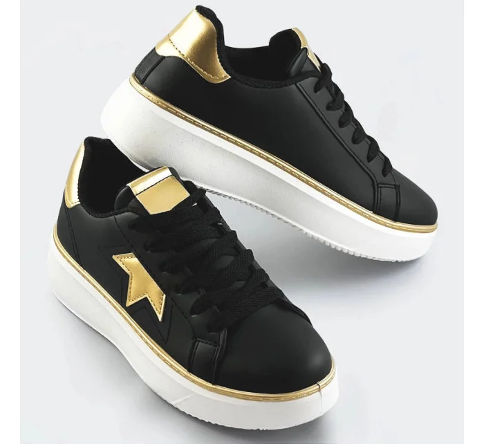 Čierno-zlaté šnurovacie tenisky sneakers s hviezdičkou (BB126A)
