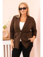 Dámská viskózová sako Plus Size s dlouhým rukávem a límcem hnědá Dámská viskózová sako Plus Size s dlouhým rukávem a límcem hnědá