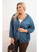 Dámská mikina Plus Size bavlněná oversize s dlouhým rukávem džínová modrá