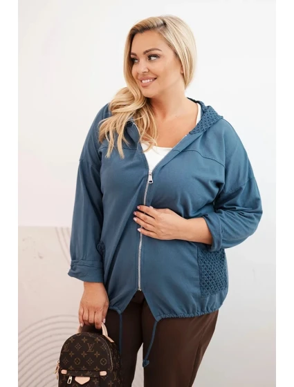 Dámská mikina Plus Size bavlněná oversize s dlouhým rukávem džínová modrá