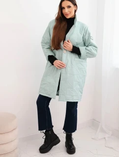 Dámska prešívaná bunda Plus Size s ozdobnými gombíkmi a golierom Bright Mint