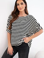 Dámska bavlnená pruhovaná blúzka s krátkymi rukávmi navy