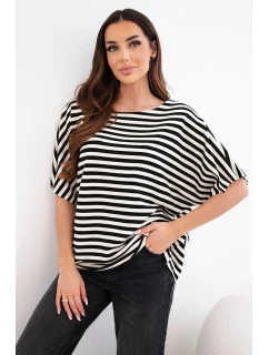 Dámska bavlnená pruhovaná blúzka s krátkymi rukávmi navy