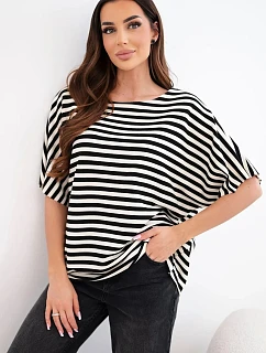 Dámská bavlněná pruhovaná halenka s krátkým rukávem námořnická